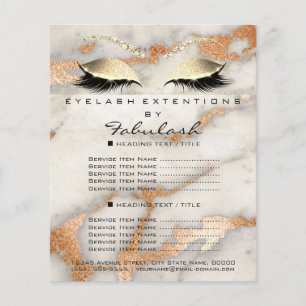 Makeup Lashes Beauty Salon Flyer Marble Coral Gold
