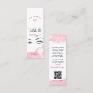 Makeup Lashes Brow Pink Thank you Qr Code Discount Mini Business Card