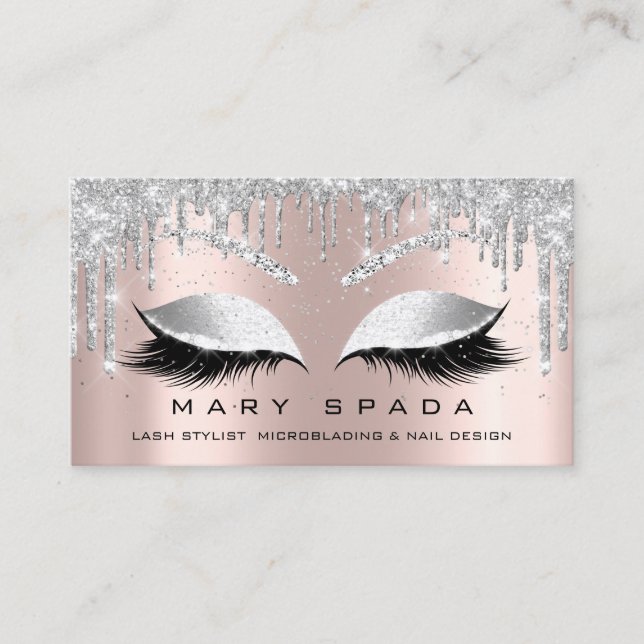 Makeup Lashes Browns Grey Spark Rose Confetti Business Card (Front)