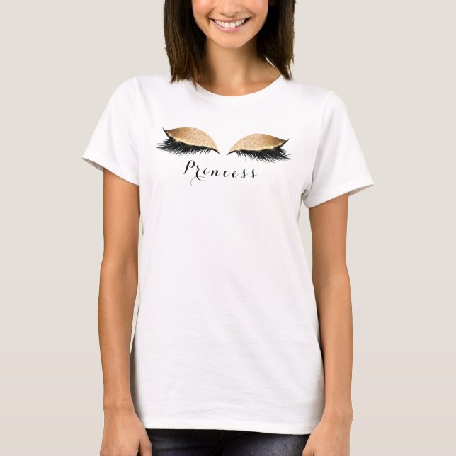 Makeup Lashes Gold Black Princess Name Custom T-Shirt (Front)