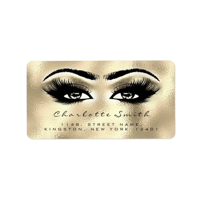 Makeup Lashes Return Address Label Gold Eye RSVP (Front)