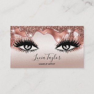 Makeup Lashes Rose Gold Glitter Drips Business Card