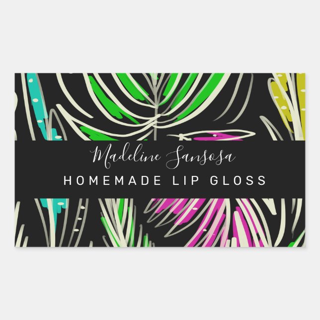 Makeup Lipgloss Bright Jungle Doodles Black Rectangular Sticker (Front)
