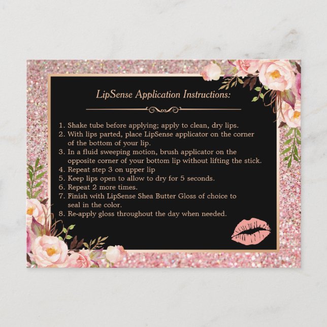 Makeup Lips Instruction Tips | Rose Gold Floral Postcard (Front)