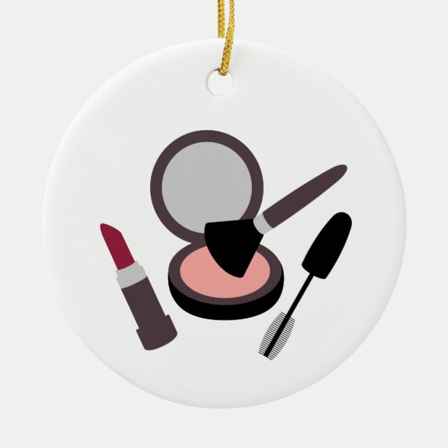 Makeup Lipstick Mascara Blush Ceramic Ornament (Front)