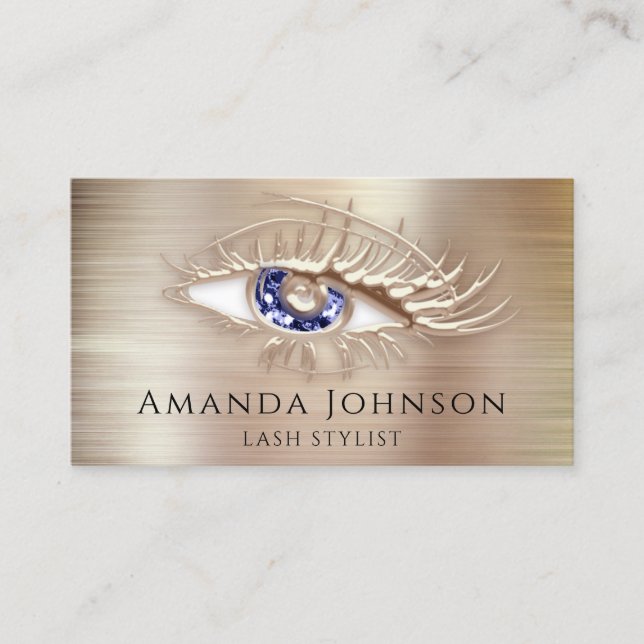 Makeup Logo Brown Blue Glitter Eyelash QrCode Rose Business Card (Front)
