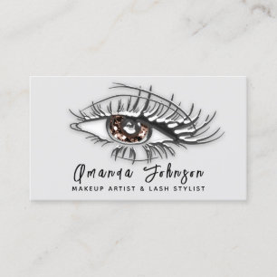 Makeup Logo Brown Brown Eyelash Qr Code Silver  Business Card