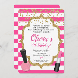 Makeup manicures spa birthday invitation girl