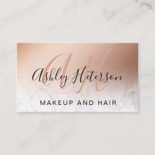 Makeup marble rose gold foil script monogrammed business card