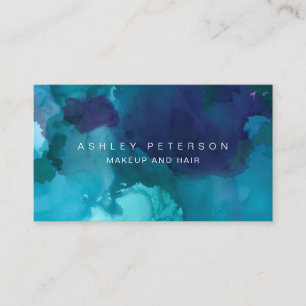 Makeup modern chic turquoise blue watercolor business card