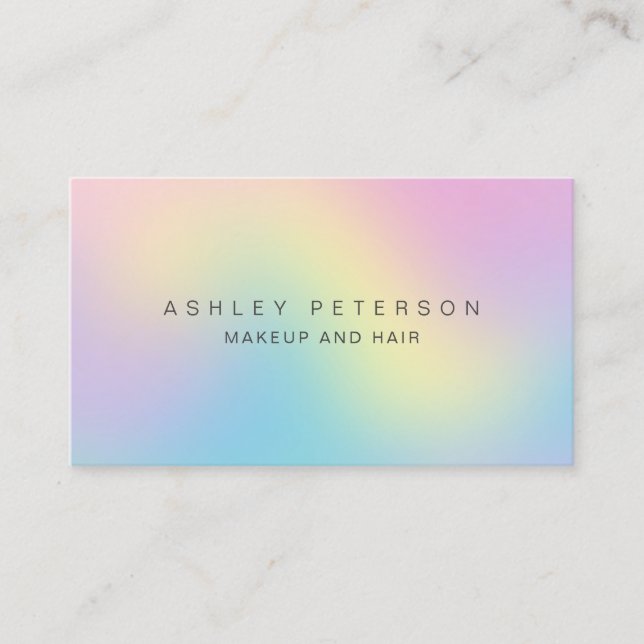 Makeup modern pastel holographic iridescent ombre business card (Front)