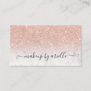 Makeup modern typography marble rose gold glitter business card