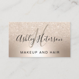 Makeup monogram script chic gold glitter metallic business card