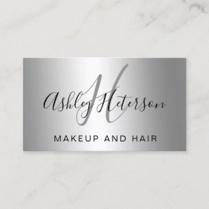 Makeup monogram script silver metallic foil business card