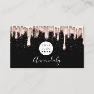 Makeup Nails Hair Wax Studio Logo Drips Black Rose Business Card