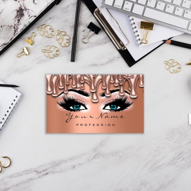 Makeup Nails Lash Makeup Rose Drips Copper Blue Business Card (Makeup Nails Lash Makeup Rose Drips Copper Blue Business Card)