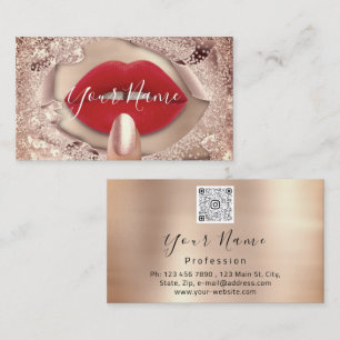 Makeup Nails Rose Kiss Red Lips QR Code Logo Business Card