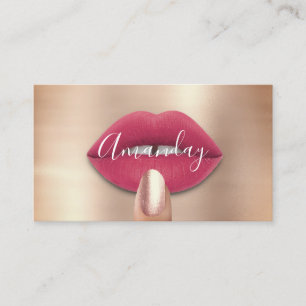 Makeup Nails Rose Pink Kiss Lips Logo QR Code   Business Card