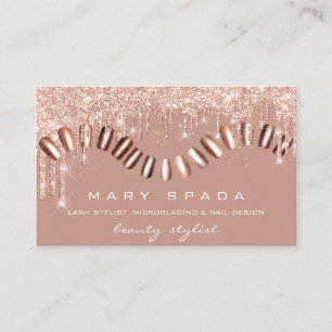 Makeup Nails Stylist Manicure Rose Gold Drip Spark Business Card