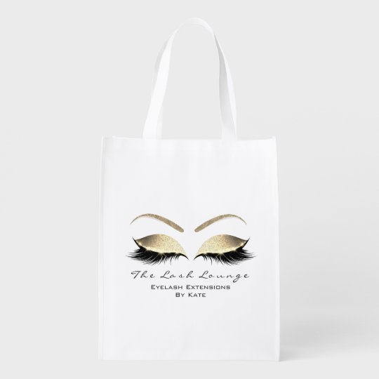 Makeup Name Beauty Studio Lashes Black White Reusable Grocery Bag