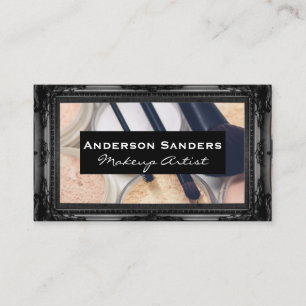 Makeup Palette and Brushes Antique Black Border Business Card