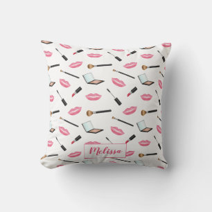 Makeup Pattern And Lips With Personalised Name Cushion