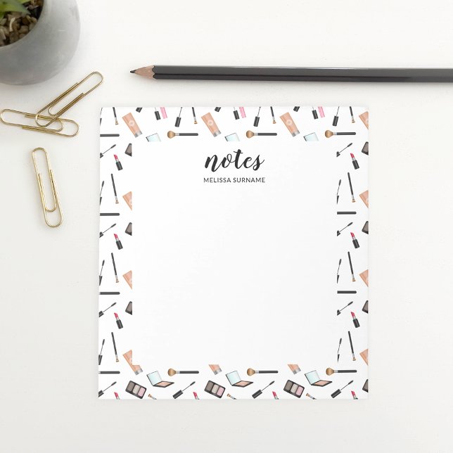 Makeup Pattern Borders With Personalised Name Notepad (Ideal for anyone who likes makeup or for people who work within the beauty industry. Personalize it!)