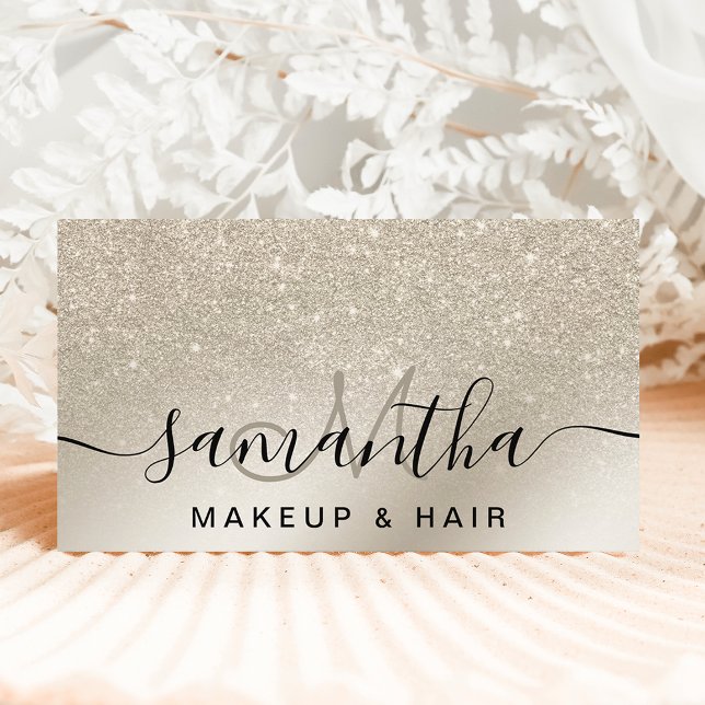 Makeup pearl glitter ivory ombre gold metallic business card (Creator Uploaded)