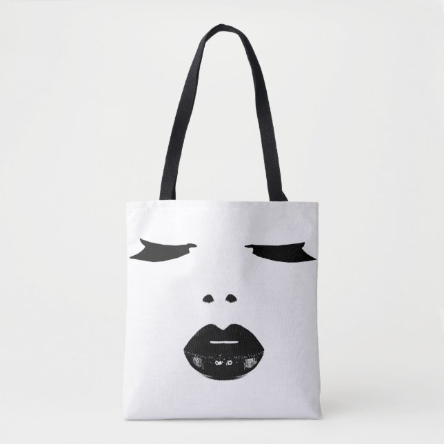 makeup pop art eyes lashes black lipstick lips tote bag (Front)