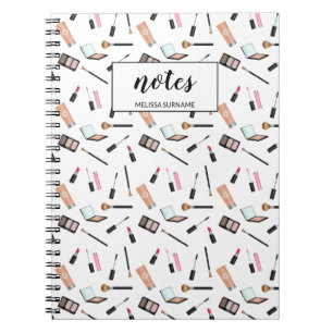 Makeup Products Pattern With Personalised Name Notebook