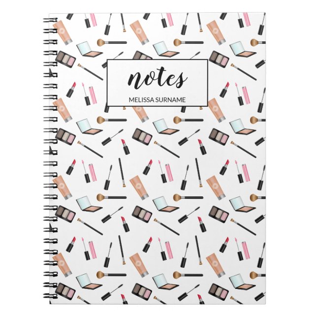 Makeup Products Pattern With Personalised Name Notebook (Front)