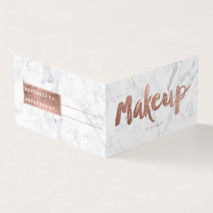 Makeup referral modern rose gold typography marble business card