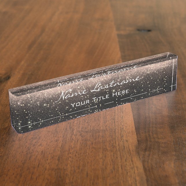 Makeup Rose Aesthetician Beauty Black Gold Blush Nameplate (Side)