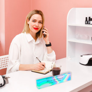 Makeup Rose Aesthetician Beauty Holograph Unicorn Nameplate