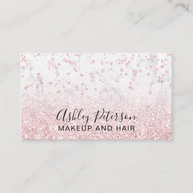 Makeup rose gold glitter marble sparkle confetti business card (Front)