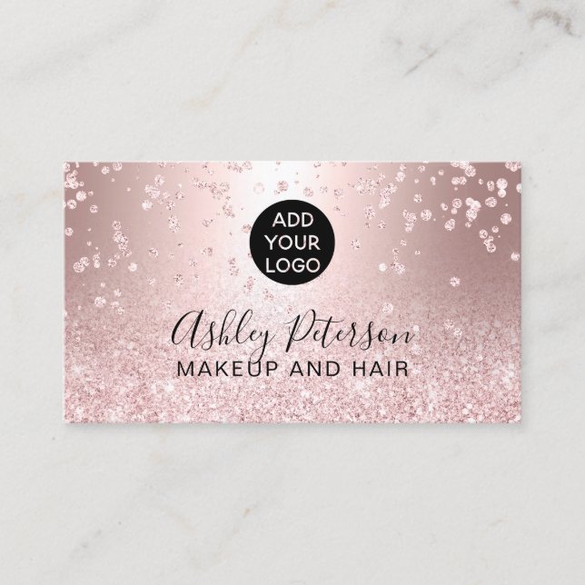 Makeup rose gold glitter metallic chic logo business card (Front)