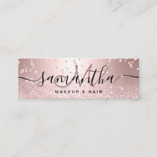 Makeup rose gold glitter metallic sparkle confetti mini business card