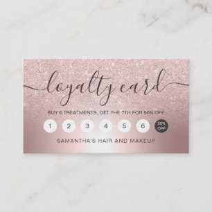 Makeup Rose gold glitter ombre metallic foil Loyalty Card