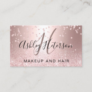 Makeup script confetti rose gold glitter metallic business card