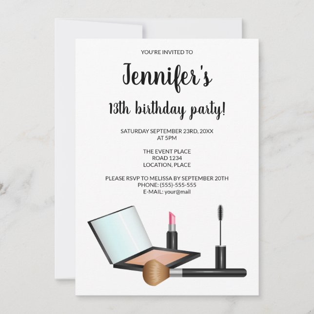 Makeup Set Illustration Cosmetics Birthday Party Invitation (Front)