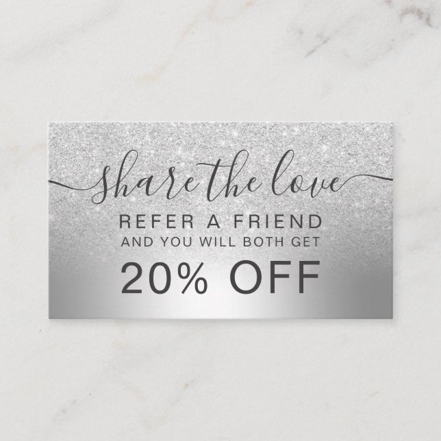 Makeup silver glitter ombre foil share the love referral card (Front)