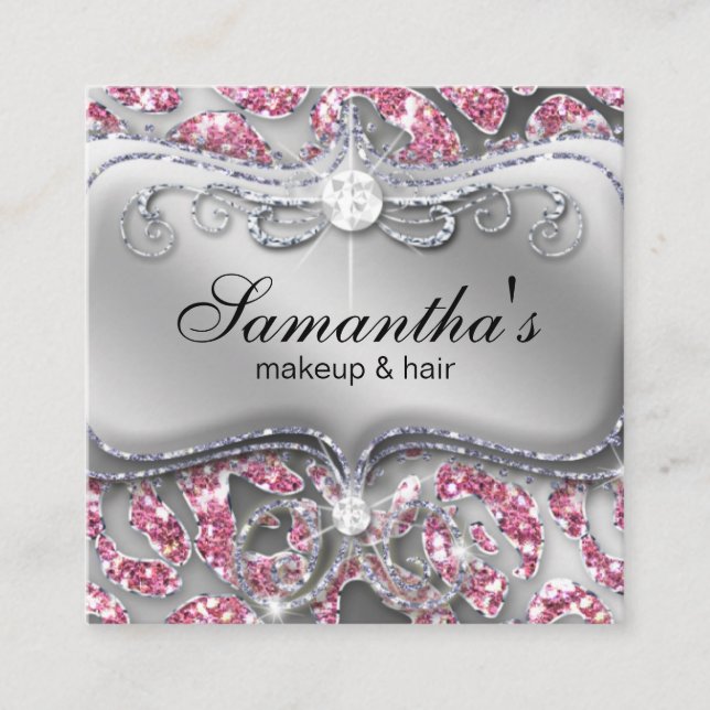 Makeup Sparkle Jewellery Leopard Pink Business Car Square Business Card (Front)