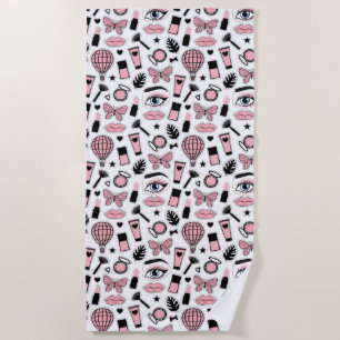 Makeup Sticker Pattern Beach Towel