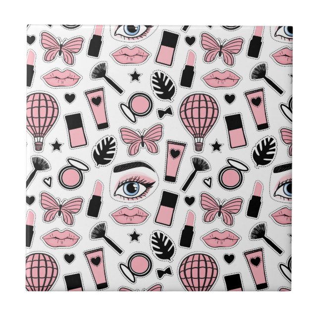 Makeup Sticker Pattern Ceramic Tile (Front)