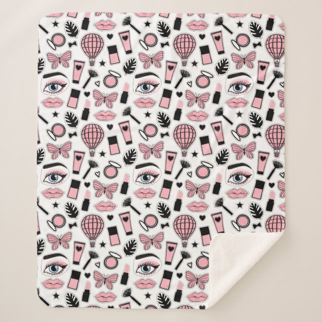 Makeup Sticker Pattern Sherpa Blanket (Front)