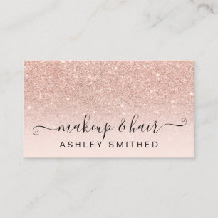 Makeup typography blush rose gold glitter ombre business card