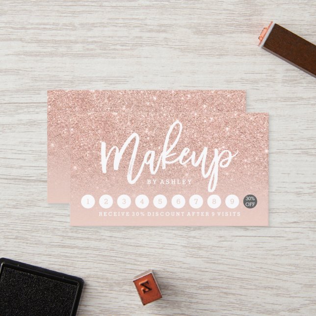 Makeup typography blush rose gold punch card 10