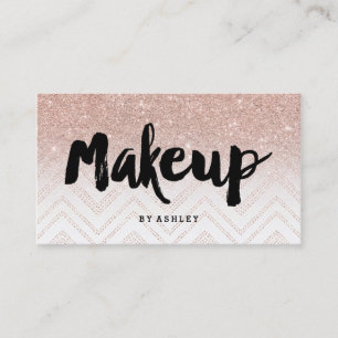 Makeup typography faux rose gold chevron business card