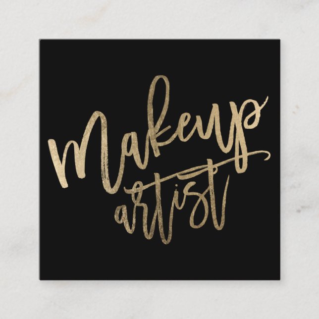Makeup typography gold black social medias square business card (Front)