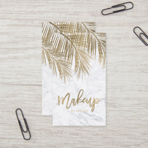 Makeup typography gold palm tree leaf marble business card